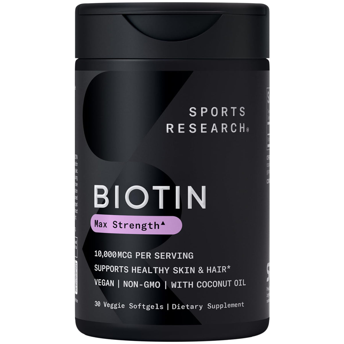 Sports Research Biotina 10,000 mcg con aceite de coco orgánico para cabello y piel saludables.