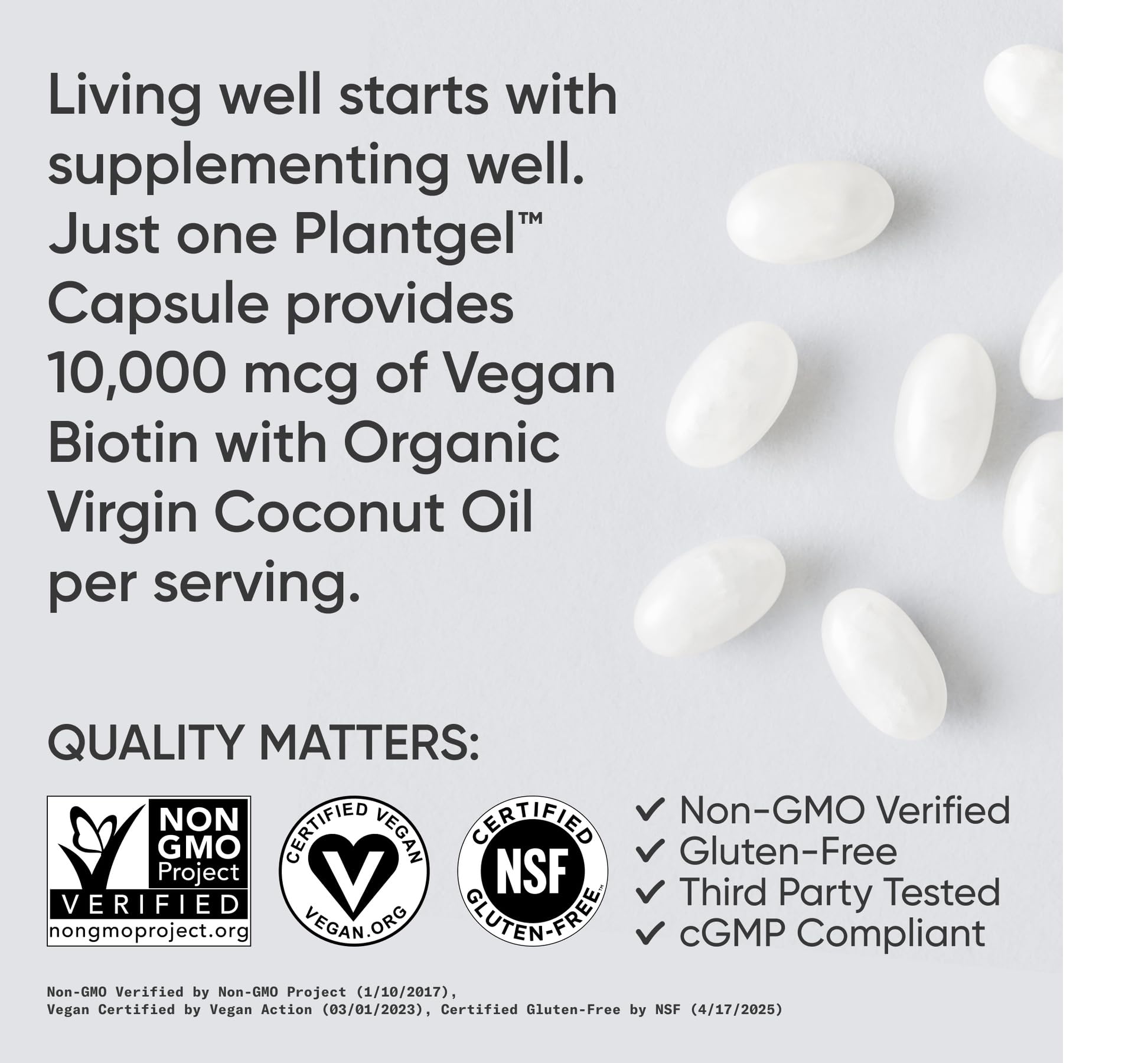 Sports Research Biotina 10,000 mcg detalle de cápsula Plantgel vegetariana.