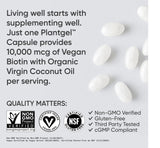 Sports Research Biotina 10,000 mcg detalle de cápsula Plantgel vegetariana.