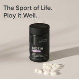 Sports Research Biotina 10,000 mcg envase con cápsulas veggie sellado.