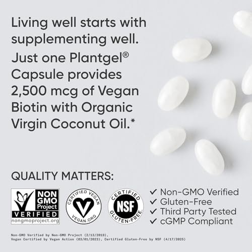 Sports Research Biotina 2,500 mcg con cápsulas PlantGel de coco orgánico.