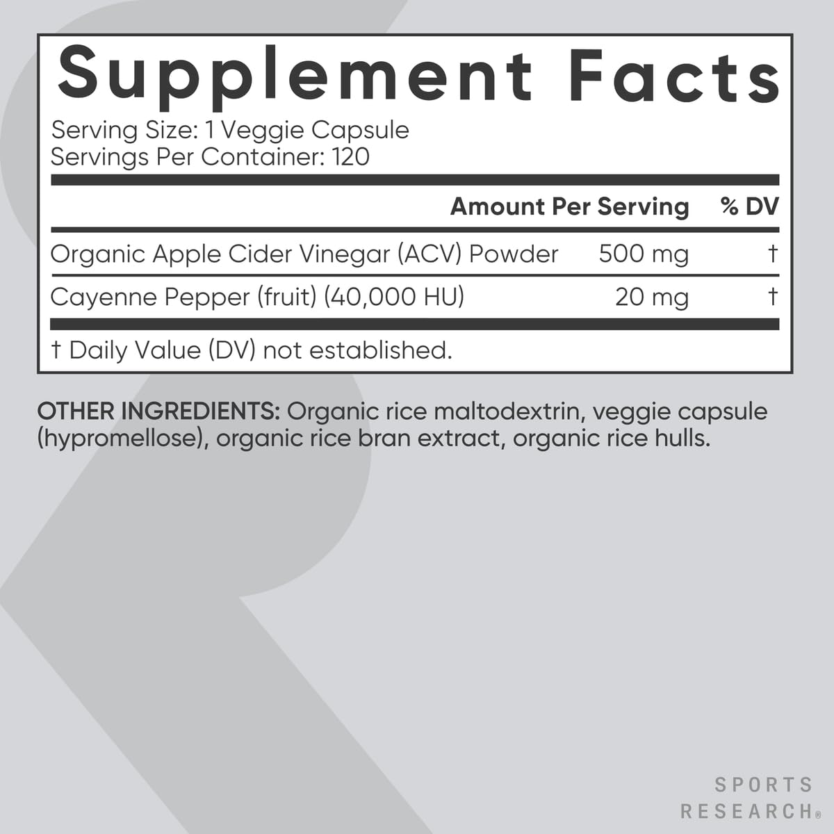 Sports Research fórmula con ingredientes no modificados genéticamente.