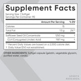 Sports Research CLA 1250mg, etiqueta clara, información útil para uso