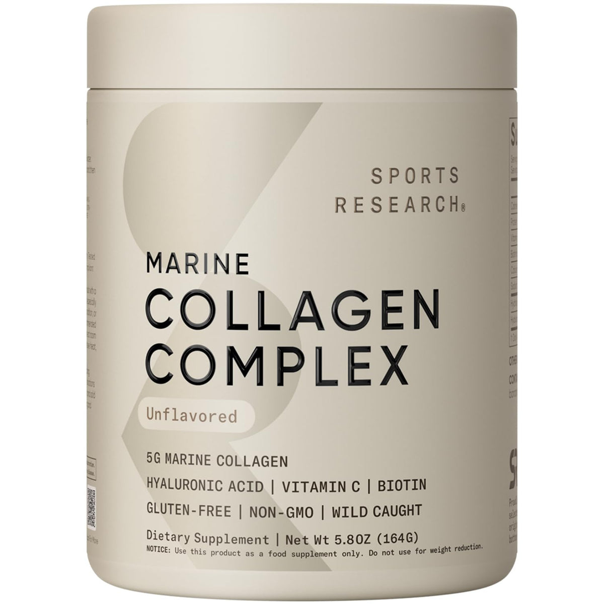 Sports Research Collagen Beauty Complex en bote, apoyo para piel, cabello y uñas.