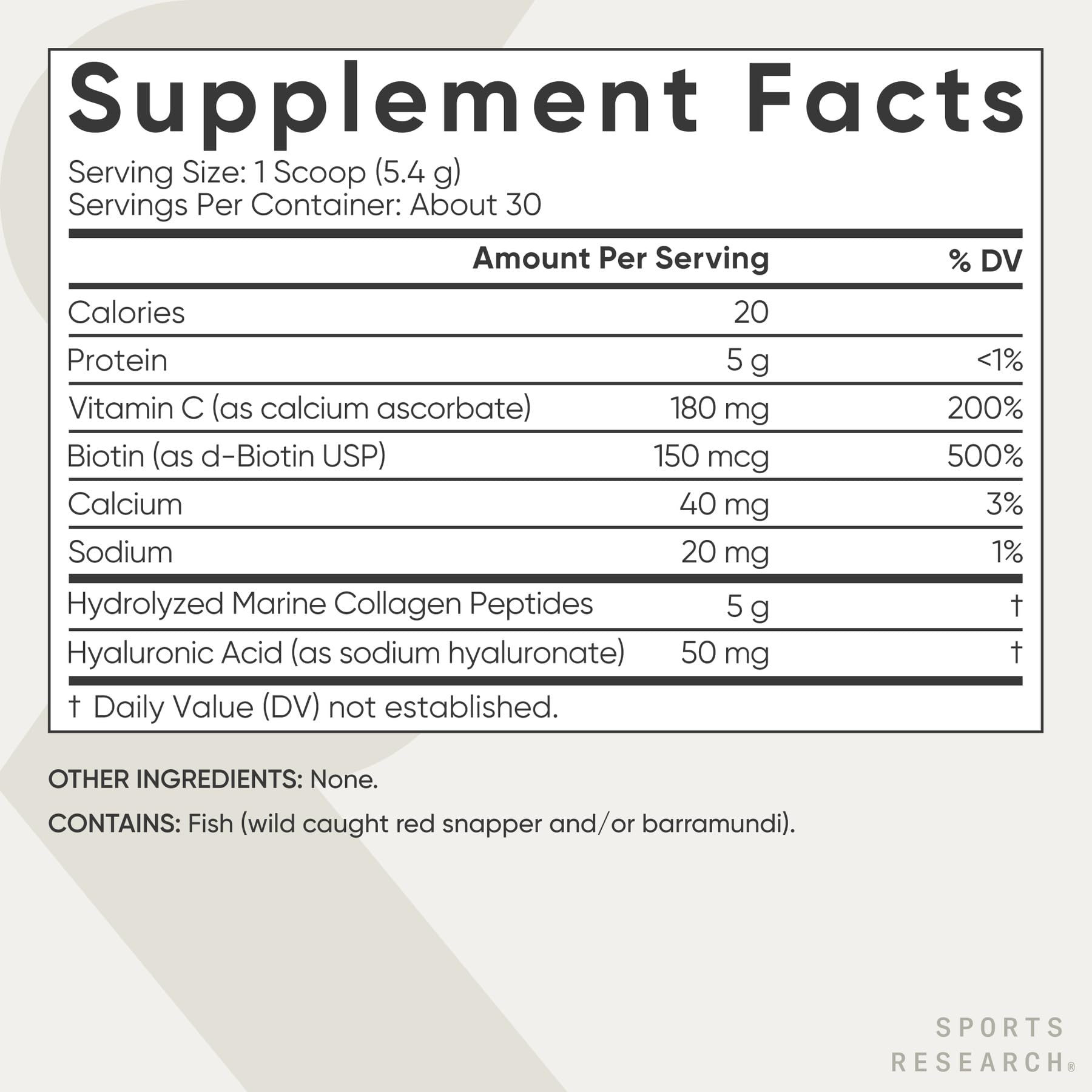 Sports Research Collagen Beauty Complex, etiqueta de calidad en Estados Unidos.
