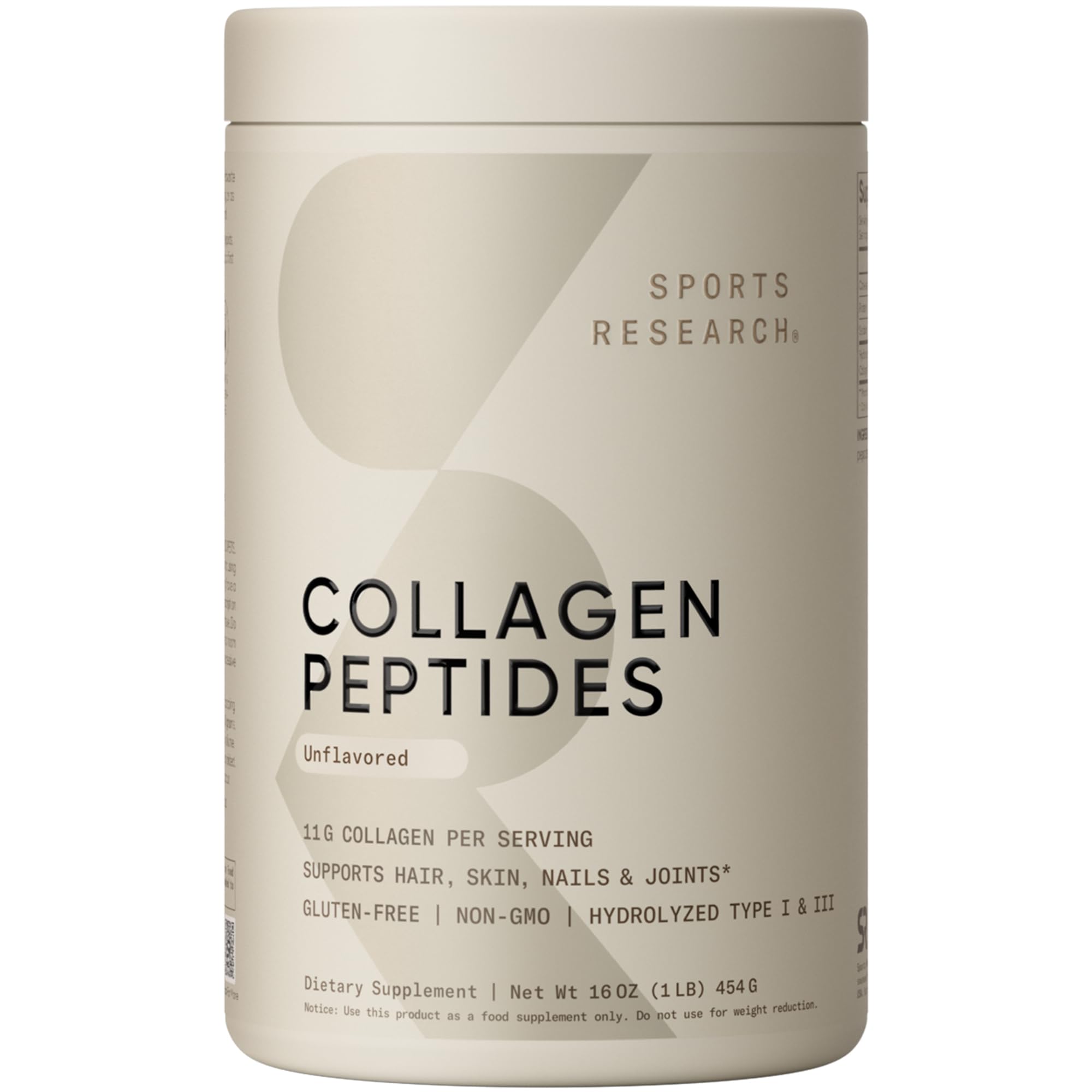 Sports Research Colágeno Hidrolizado Pote para piel y articulaciones.