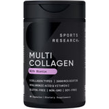 Sports Research colágeno multi con biotina en botella para cabello y piel.