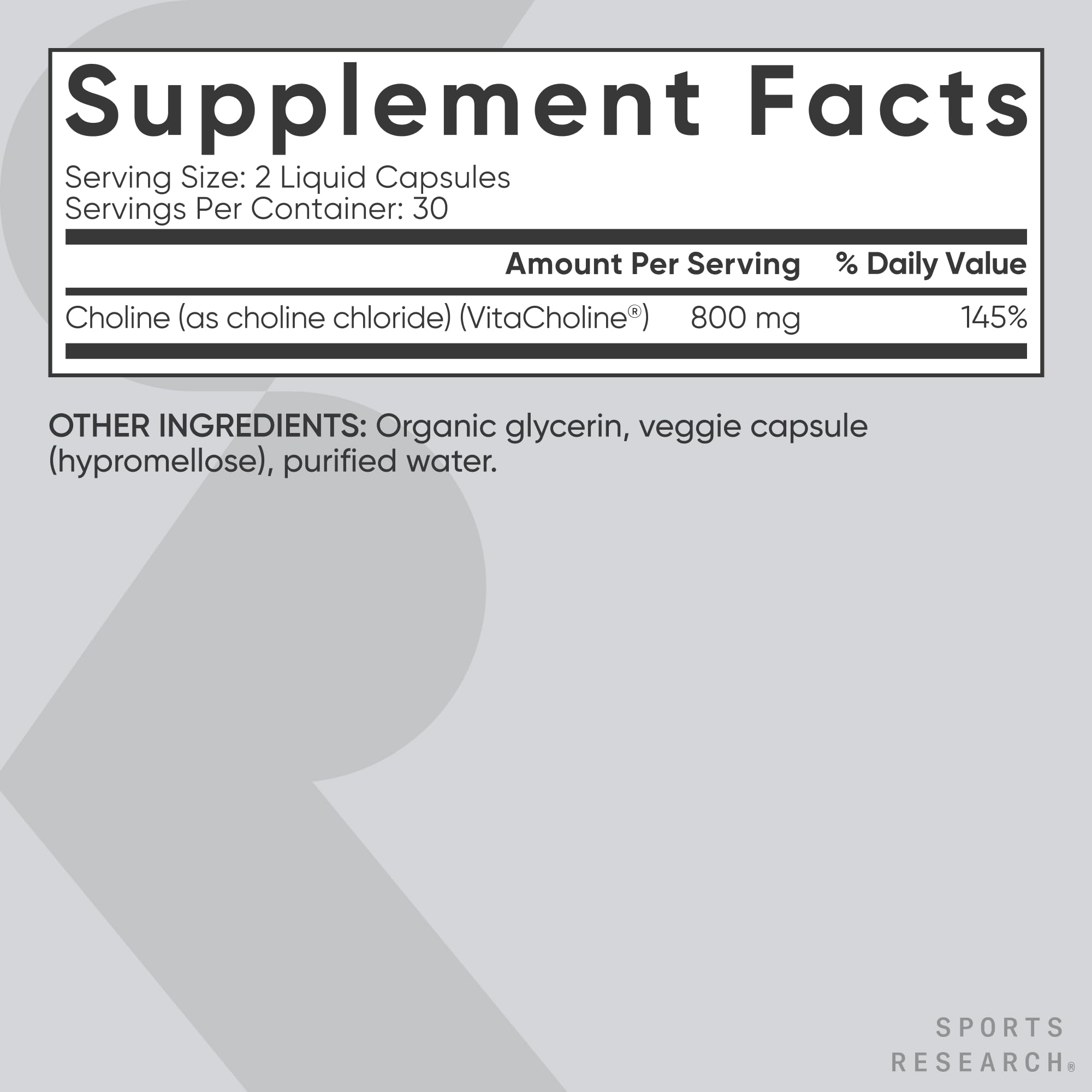 Sports Research Colina 800 mg, ingrediente clave para una rutina saludable.