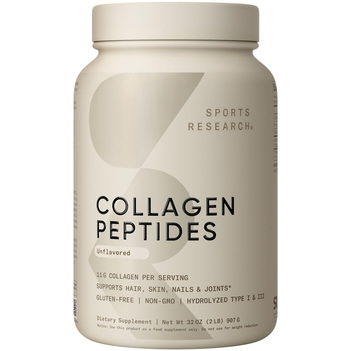 Sports Research Colágeno Polvo Botella, mezcla suave para piel y articulaciones.