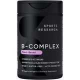 Sports Research Complejo de Vitaminas B, botella frontal, apoyo a energía diaria.