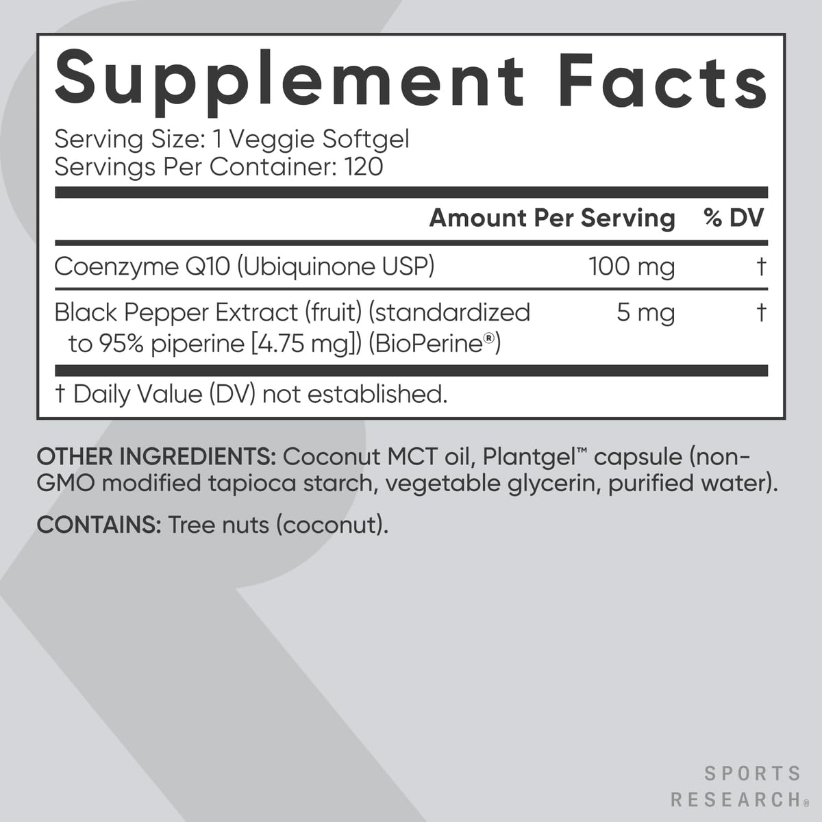 Sports Research CoQ10, cápsulas con Bioperine pimienta negra para absorción