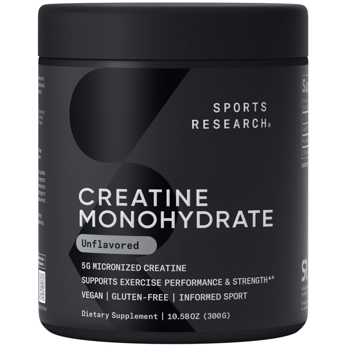 Sports Research Creatina Monohidrato: bote con polvo puro para potenciar entrenos y recuperación.