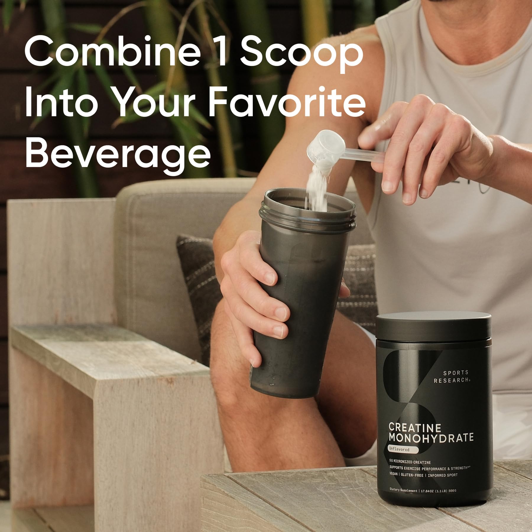 Sports Research Creatina Monohidrato, envase de 500 g para uso diario.