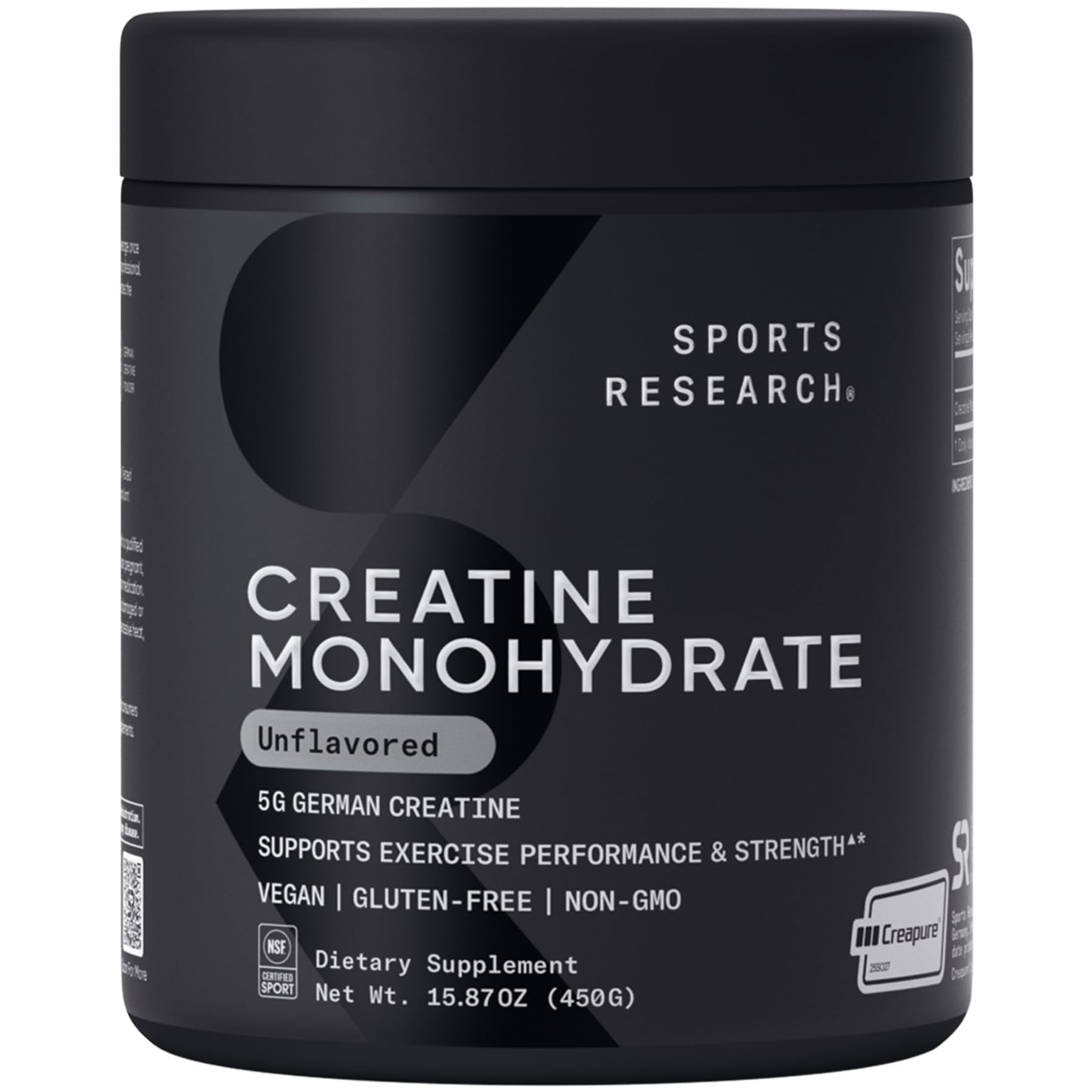 Sports Research Creatina Monohidrato Creapure, bote de 450 g, pureza y consistencia