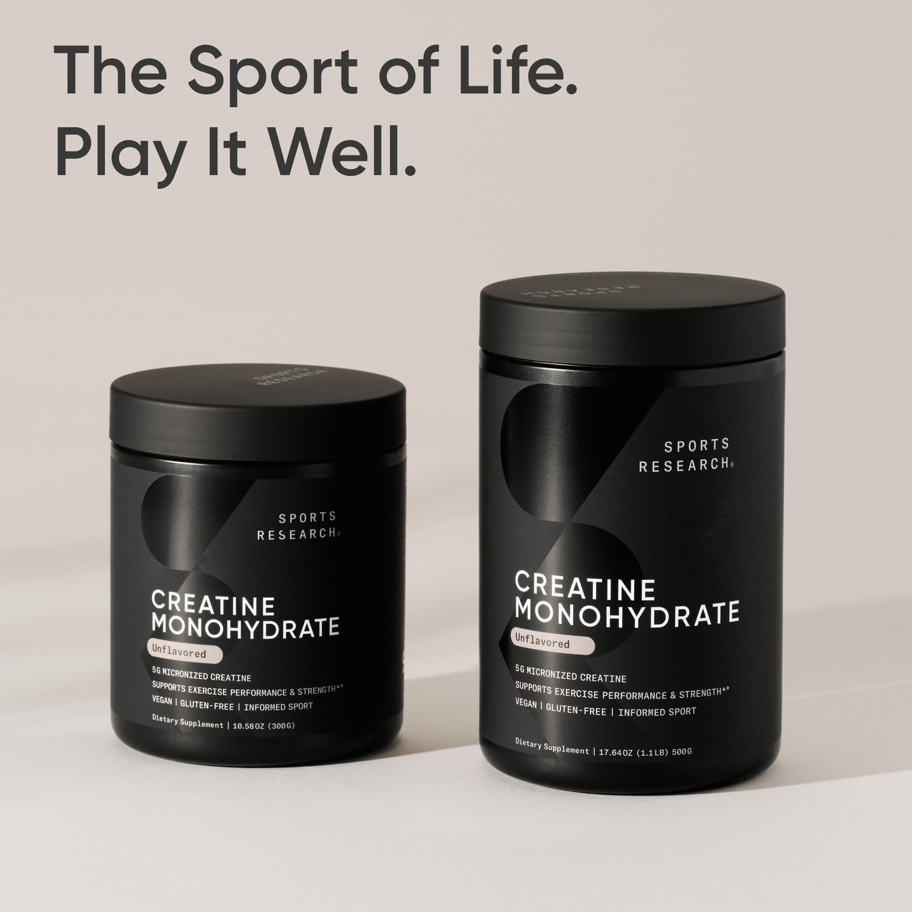 Sports Research Creatina Monohidrato, sabor neutro y mezcla suave en batidos.