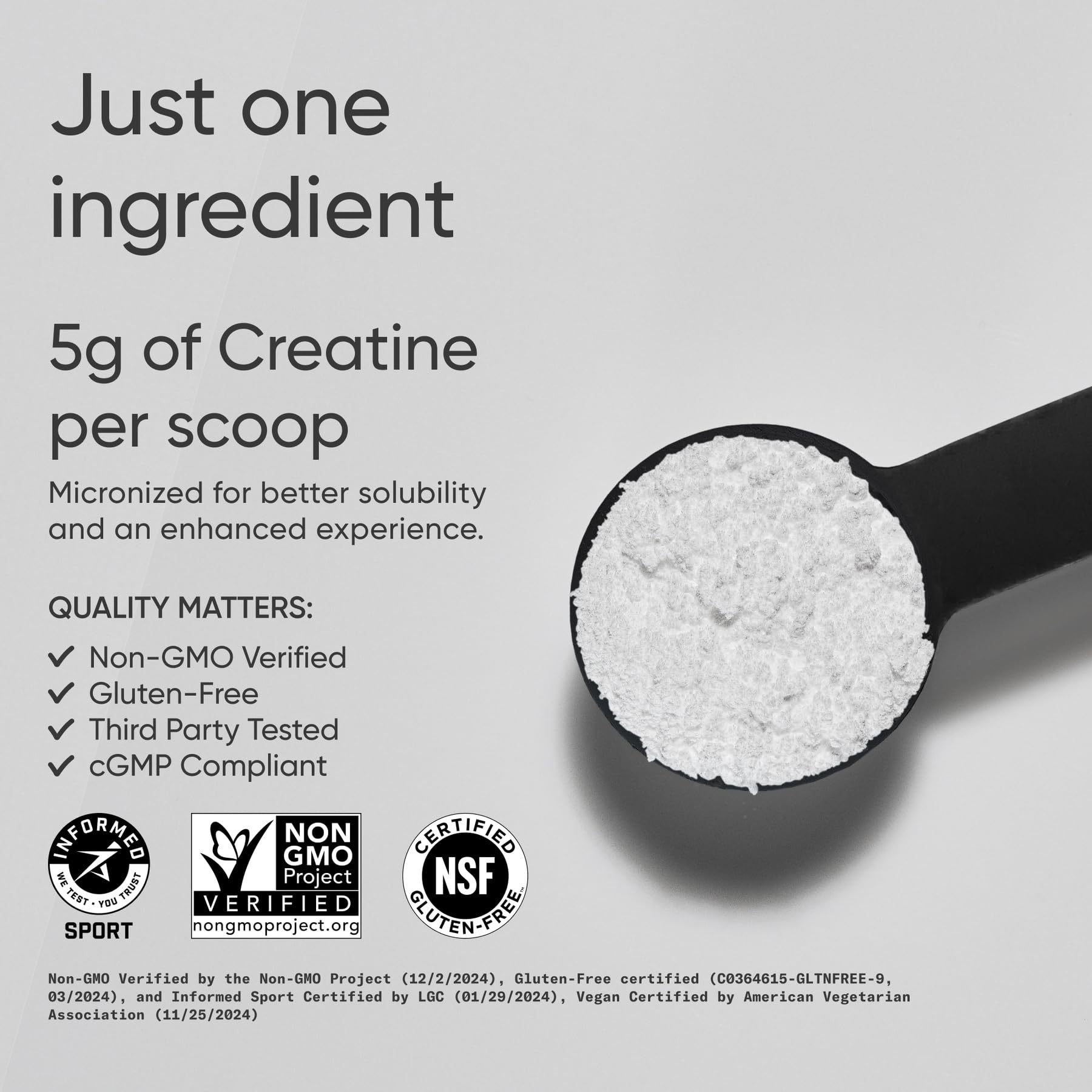 Creatina Monohidrato de Sports Research con etiqueta nutricional para seguimiento de dosis