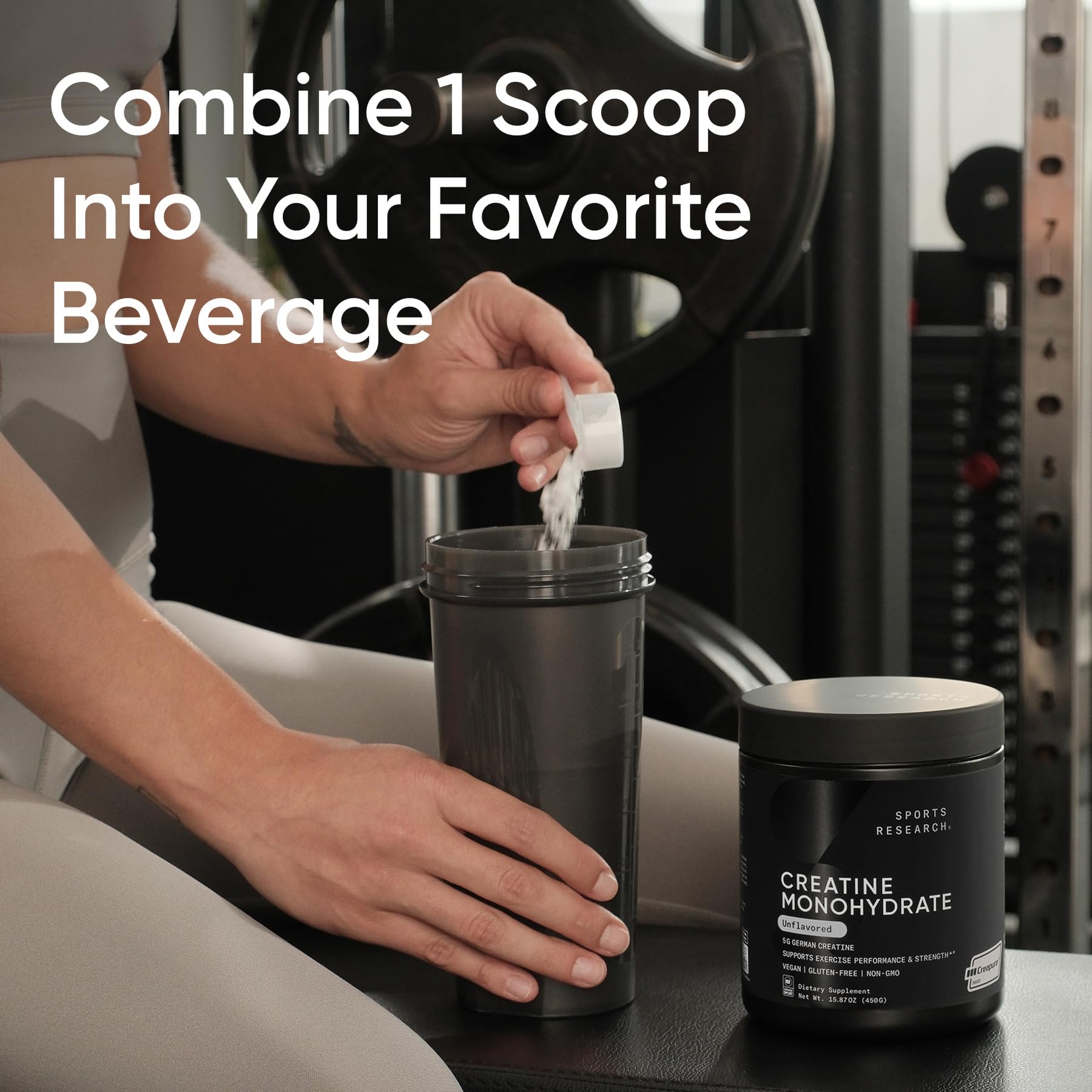 Sports Research Creatina Monohidrato, mezclar en batido para potenciar entrenos