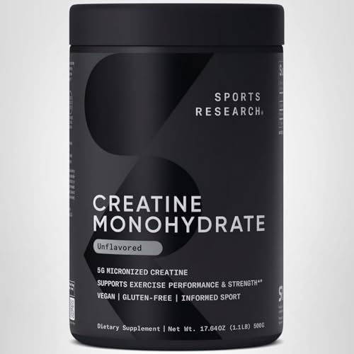 Sports Research Creatina Monohidrato, certificado sin soja ni gluten.