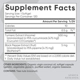 Curcuminoides estandarizados al 95% en Sports Research para consistencia de dosis.