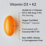 Sports Research D3 + K2, cápsulas en primer plano, absorción mejorada con aceite MCT
