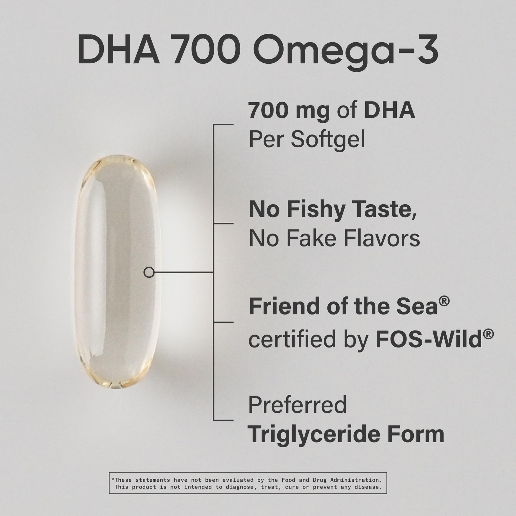 Sports Research DHA Omega-3, cápsulas suaves visibles, sabor neutro y sin olor a pescado.