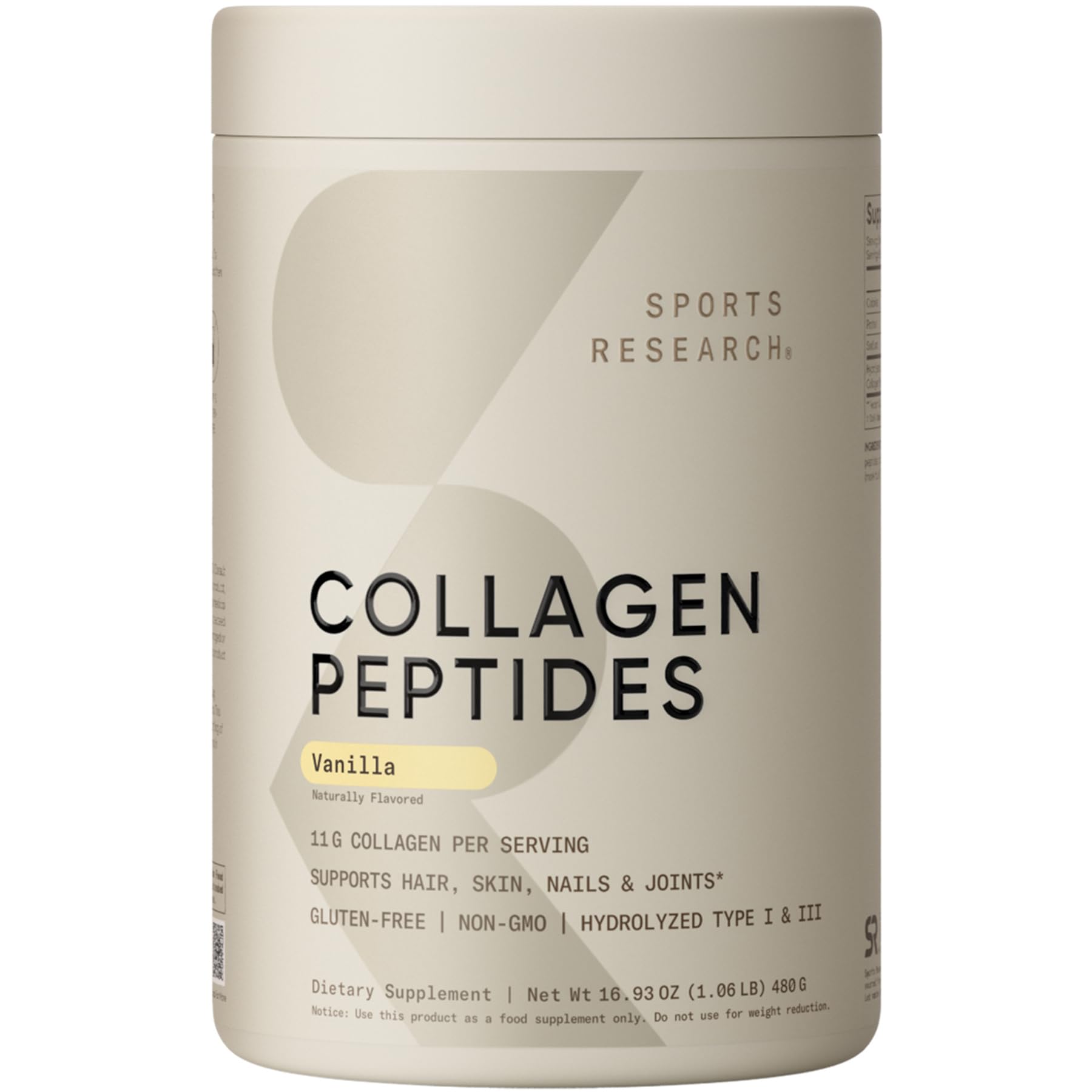 Sports Research colágeno péptidos en envase, uso diario para piel y articulaciones