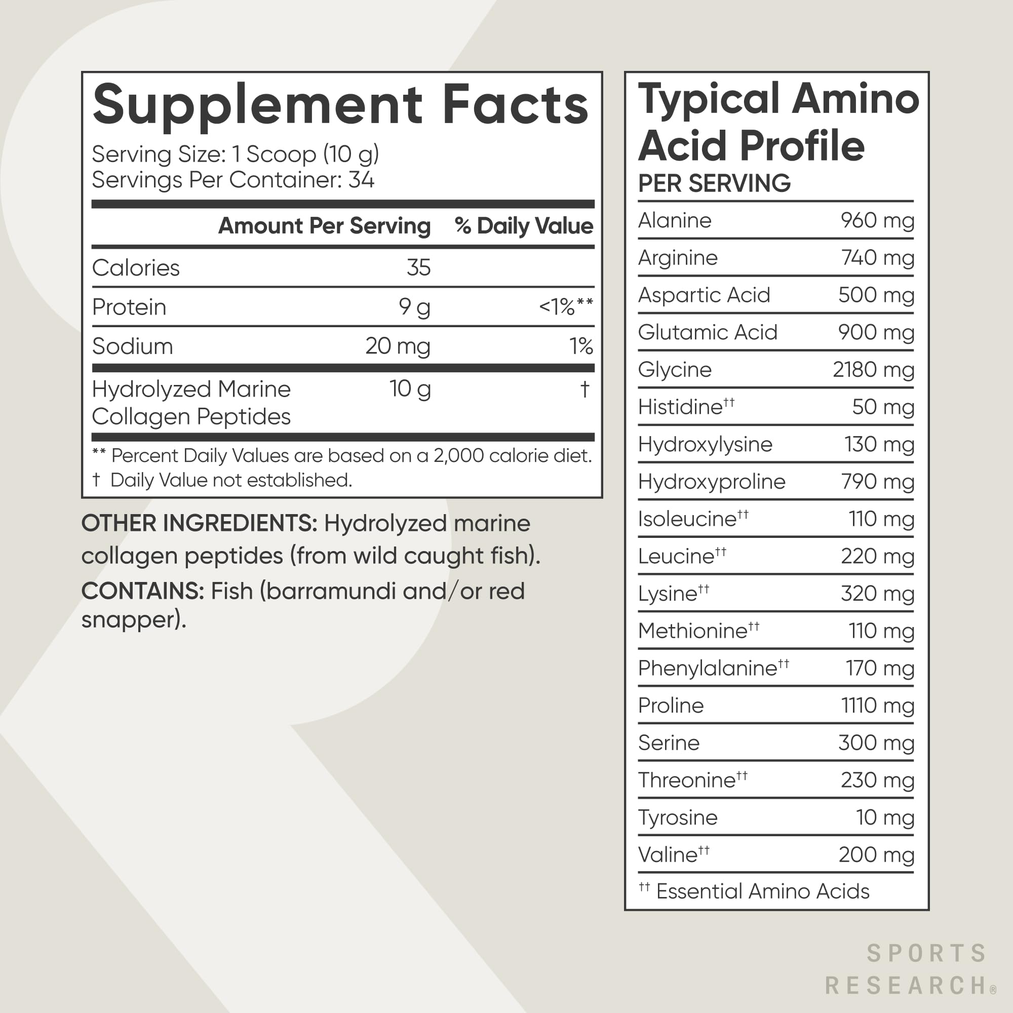 Sports Research Envase de colágeno marino apto para dieta cetogénica y paleo.