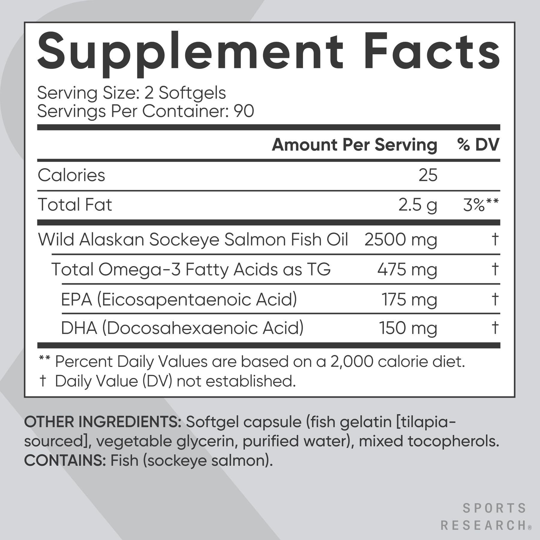 Sports Research Salmon Oil: etiqueta IGEN libre de OGM y gluten.