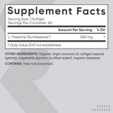 Sports Research L-Theanine, etiqueta no-GMO, apto para dietas sin gluten y sin soja.