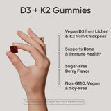 Sports Research gomitas veganas D3-K2 5000IU MK7 etiqueta visible