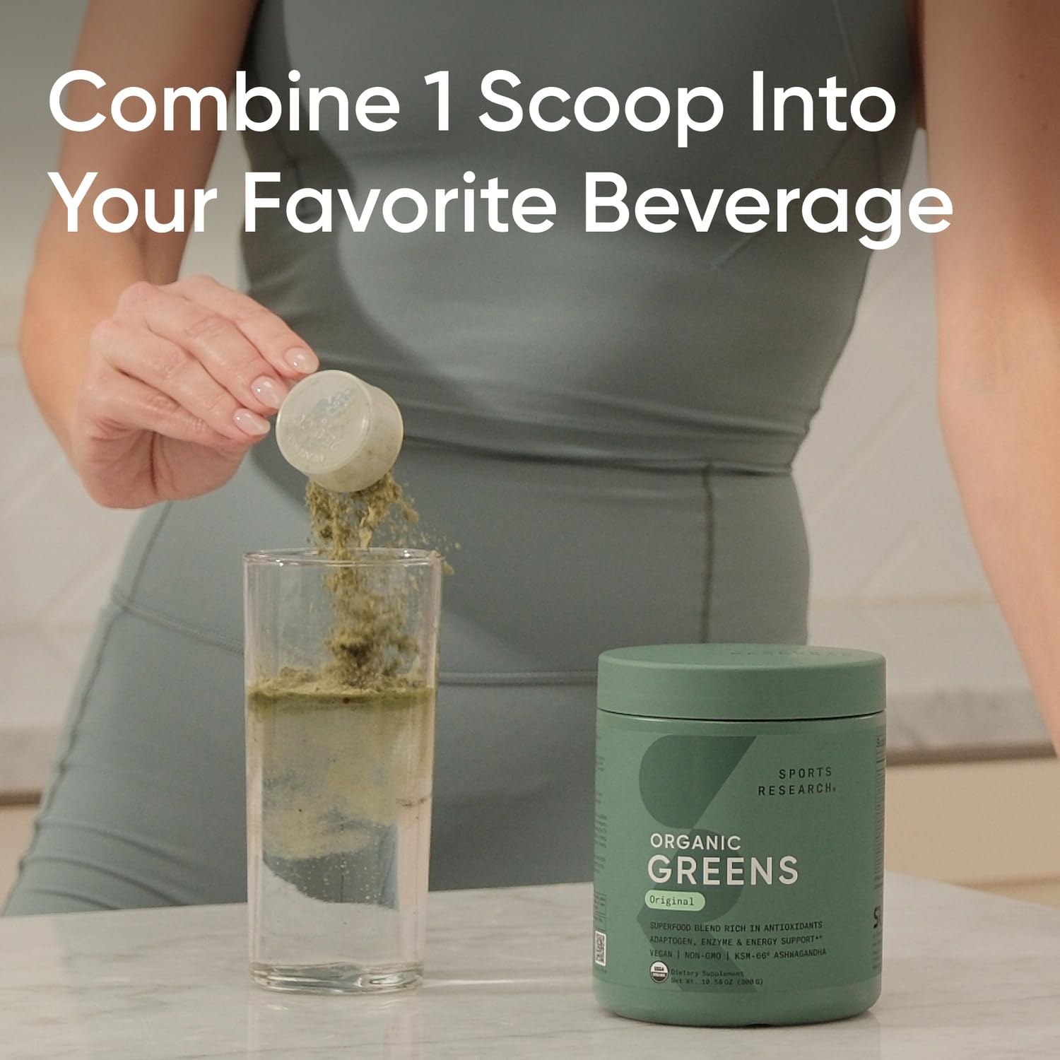Sports Research Greens Pineapple Coconut empaque sabroso y sin azúcar