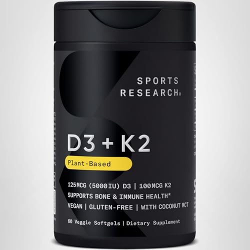 Sports Research vitamina d3-k2 vegana, soporte inmunitario y salud ósea