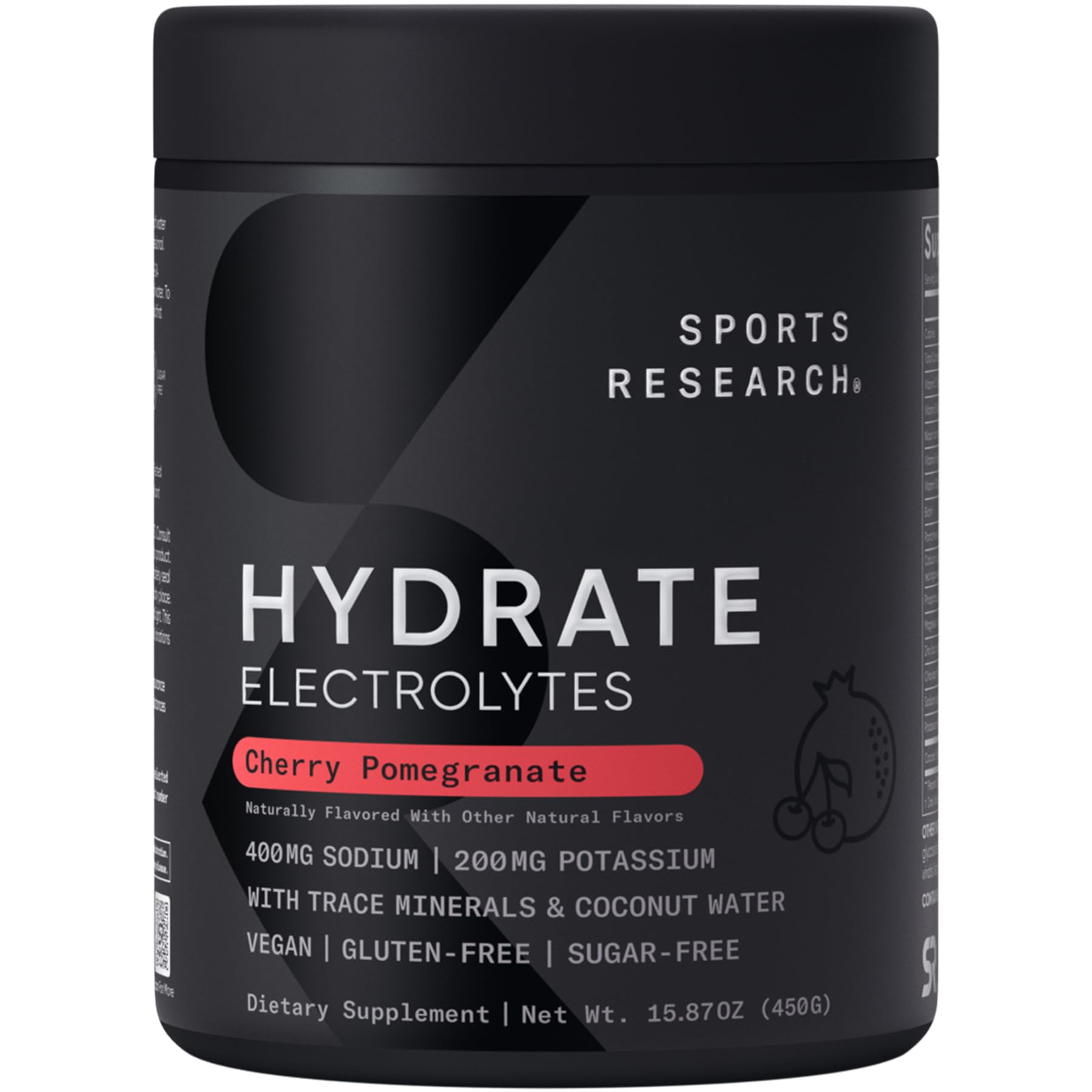 Sports Research Hydrate polvo electrolitos sabor cereza granada, ideal para hidratación durante entrenamientos