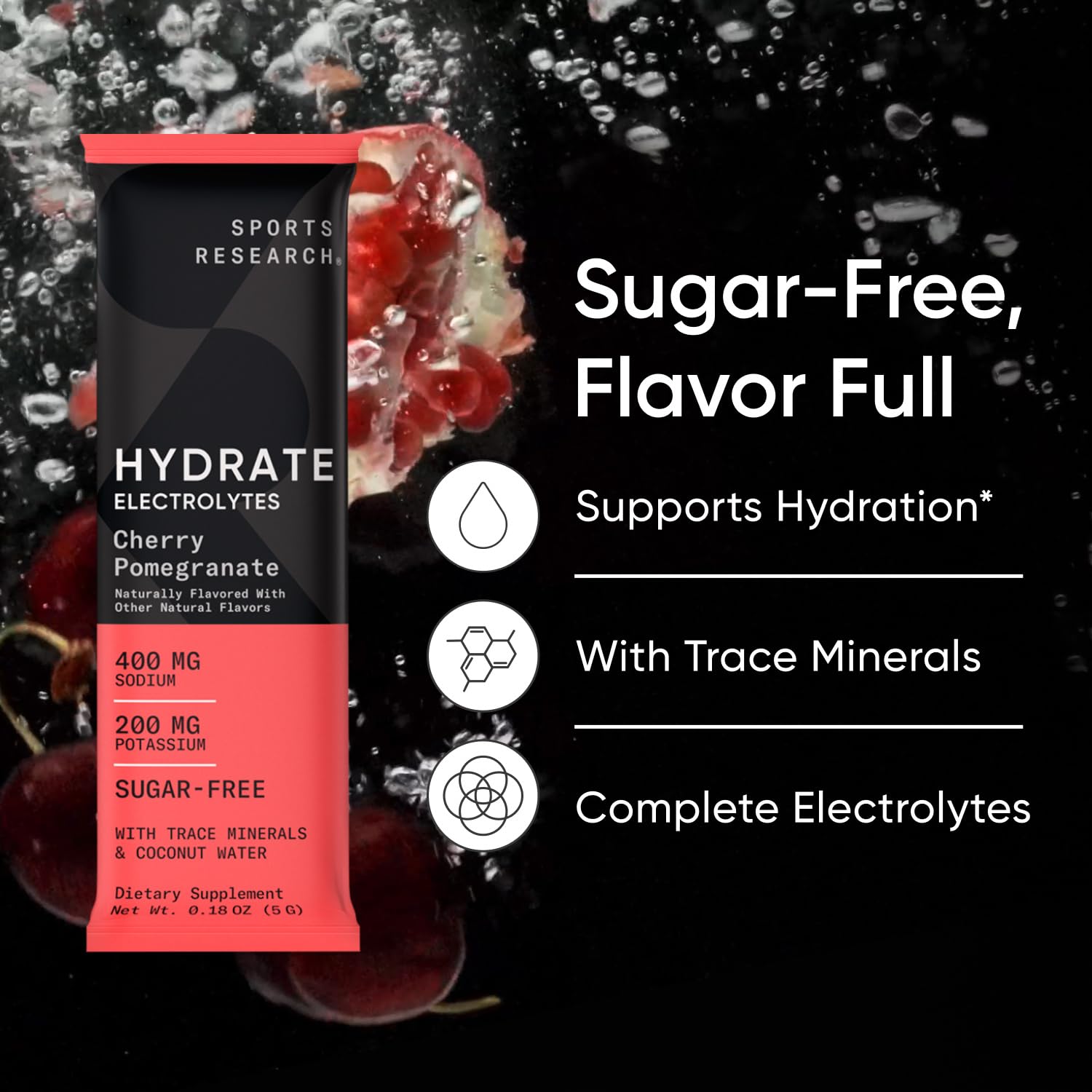 Sports Research Hydrate, polvos sabor fruta de la pasión, energía suave en sesiones largas