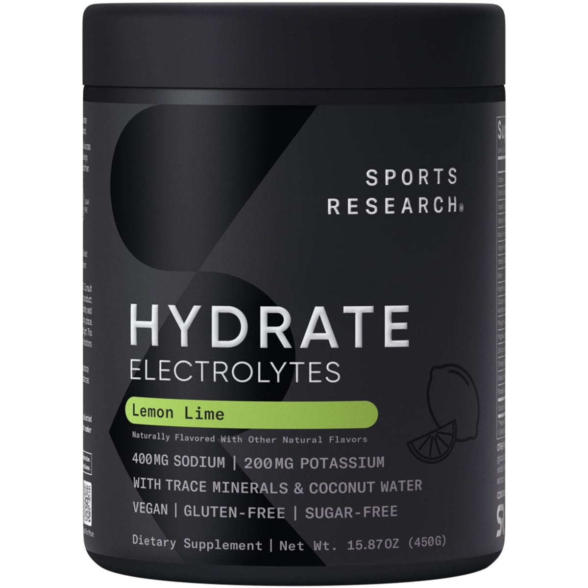 Sports Research Hydrate polvo electrolitos limón-lima listo para entrenar