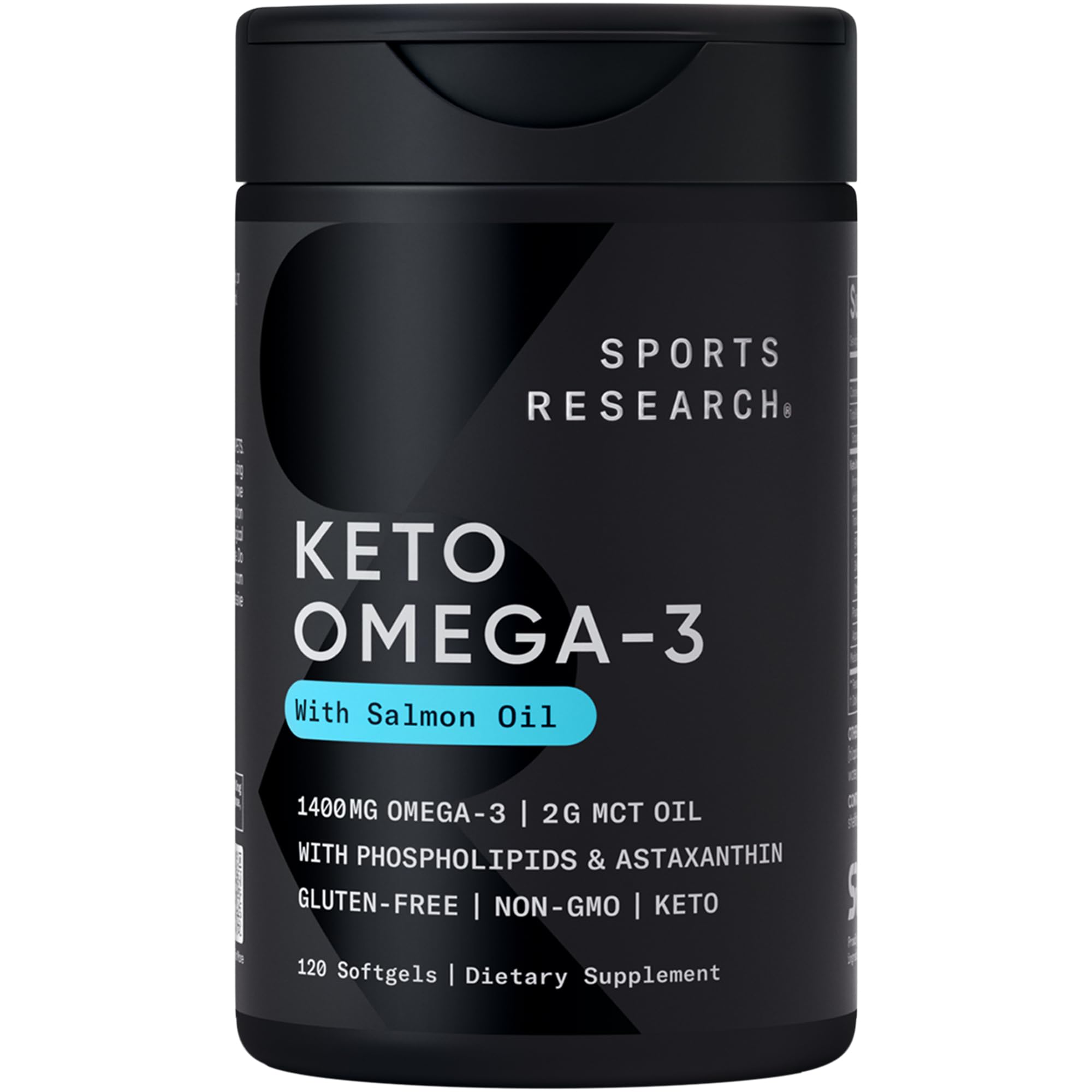 Sports Research Keto Omega: botella con cápsulas, fácil de incorporar a la rutina diaria.