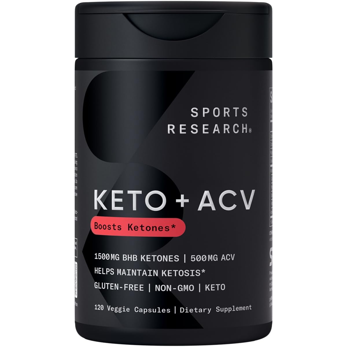 Sports Research Keto Plus ACV: botella frontal para apoyo a la dieta diaria.
