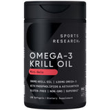 Sports Research Krill Oil, botella de 120 cápsulas, energía sostenida para entrenamientos diarios.