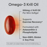 Sports Research Krill Oil, cápsulas suaves cercanas, fácil de tragar para uso diario.