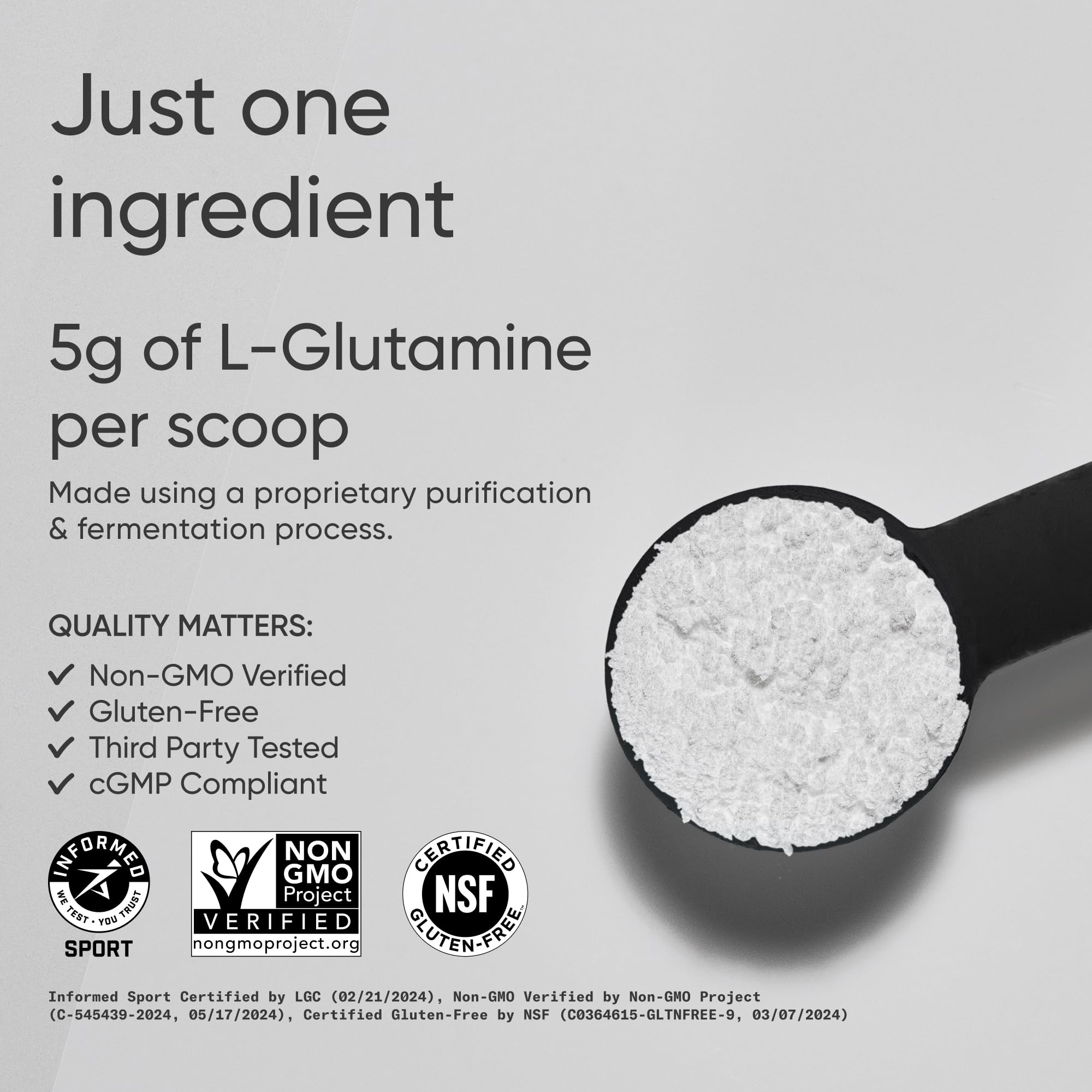 Etiqueta clara de Sports Research L-Glutamina para uso diario.