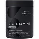 Sports Research L-Glutamina en frasco de 300 g para recuperación muscular.
