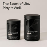 Sports Research L-Glutamine, detalle de etiqueta EE. UU., calidad y origen.
