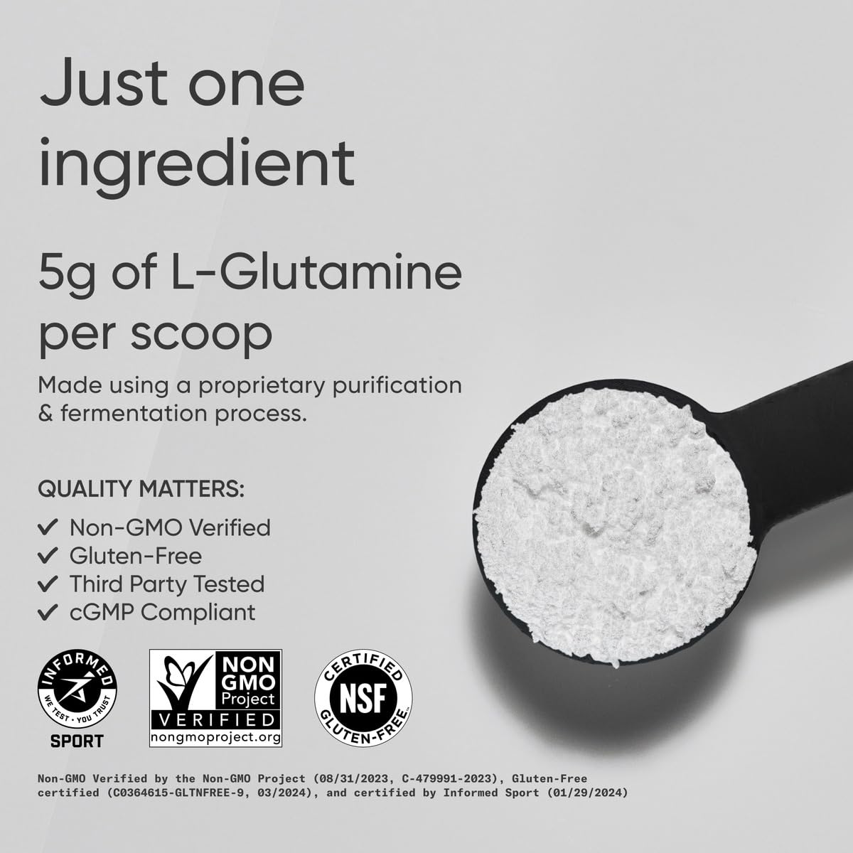 Sports Research L-Glutamine, medidor en cuchara, facilita la dosificación diaria.