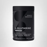Sports Research L-Glutamine, sello de pruebas de calidad, seguridad para entrenamientos.