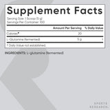 Sports Research L-Glutamine, tapa cerrada, conveniente almacenamiento y dosificación.
