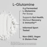 Sports Research L-Glutamine, vaso con agua, mezcla rápida tras entreno.
