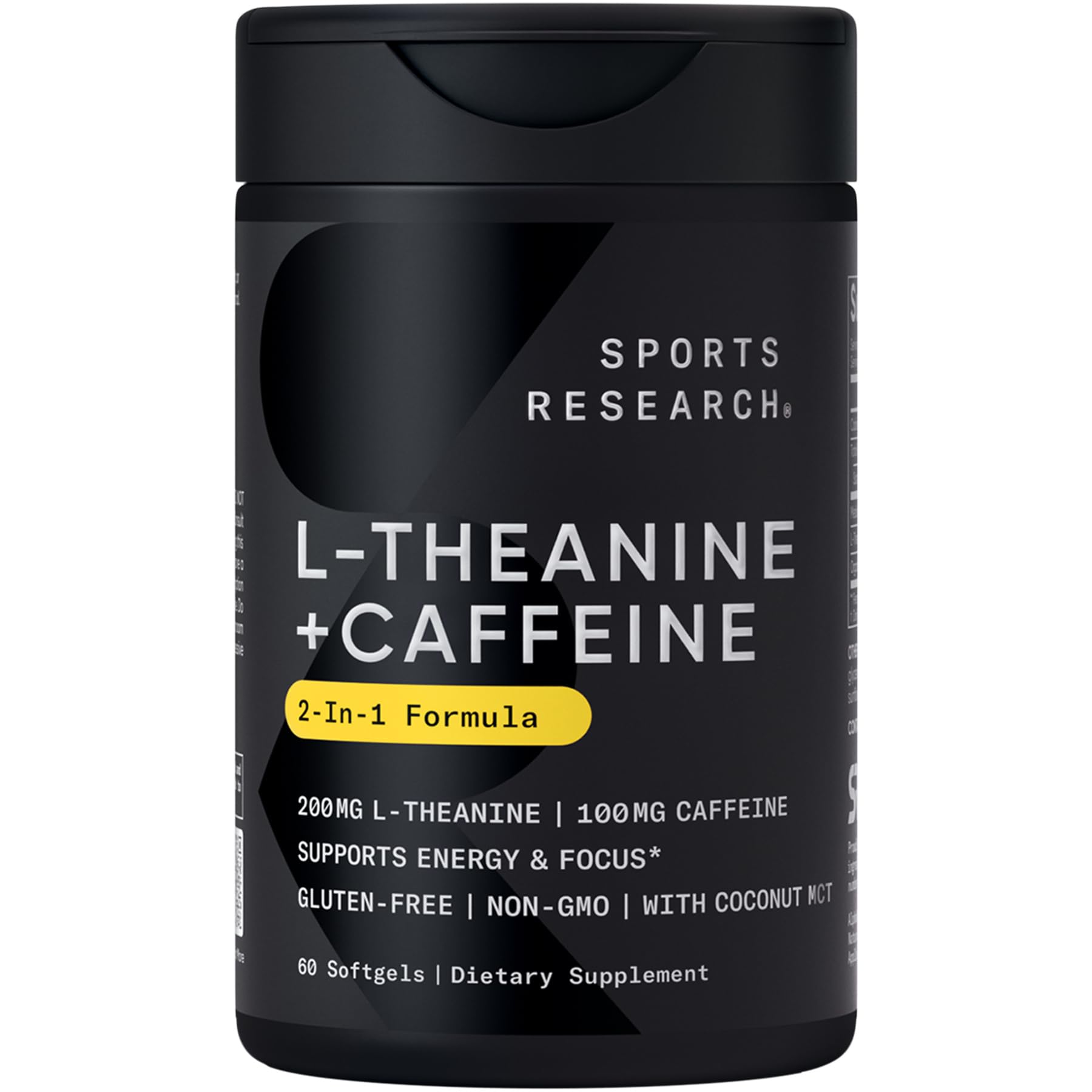 Sports Research L-Teanina con cafeína y MCT: botella lista para enfoque sostenido.