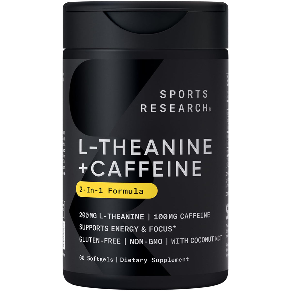 Sports Research L-Teanina con cafeína y MCT: botella lista para enfoque sostenido.