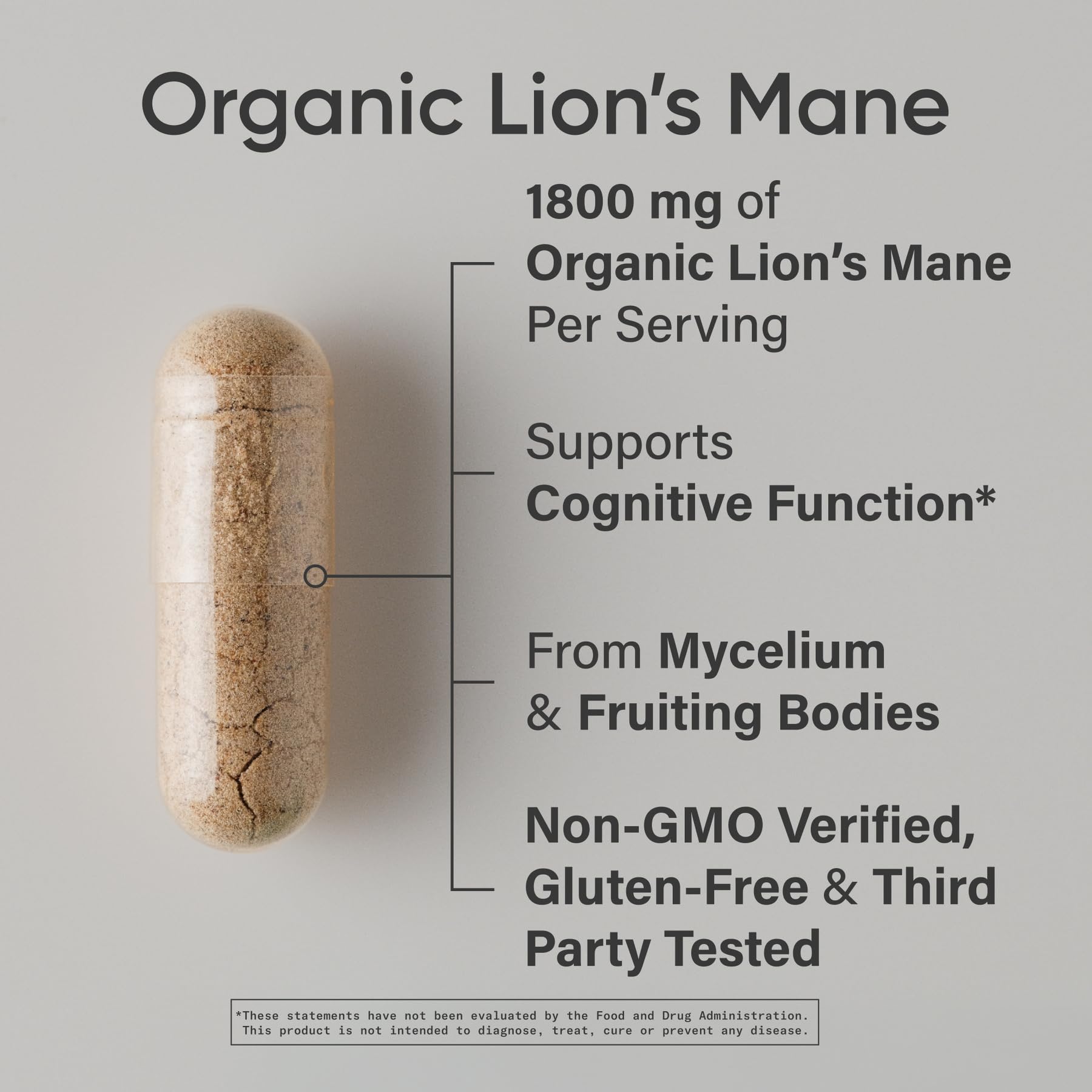 Sports Research Lions Mane botella de cápsulas para enfoque sostenido.
