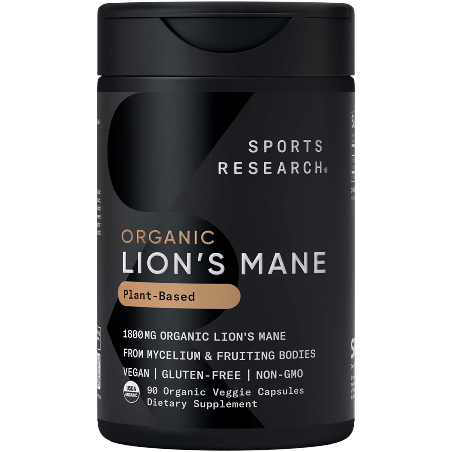Sports Research Lions Mane cápsulas 1800mg para claridad mental y enfoque diario.